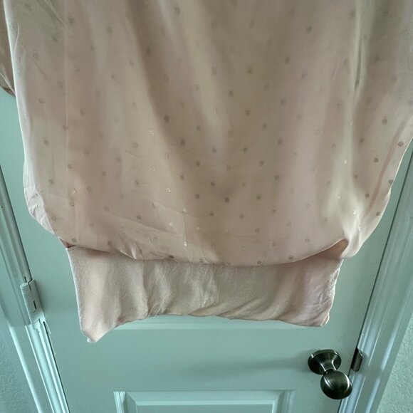 Lavish Womens Sheer Pink Polka Dot Blouse With Stretch Hem Size M Lightweight Fa - Picture 6 of 6